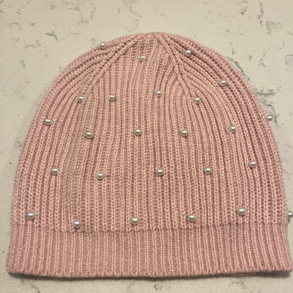 Jcrew pink pearl embellished beanie
